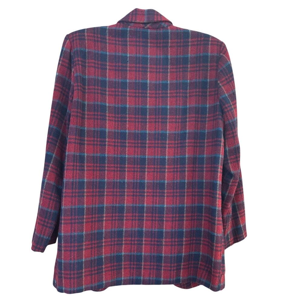 VTG Star C.C.C. red blue plaid wool one button womens blazer SIZE M - Picture 7 of 7